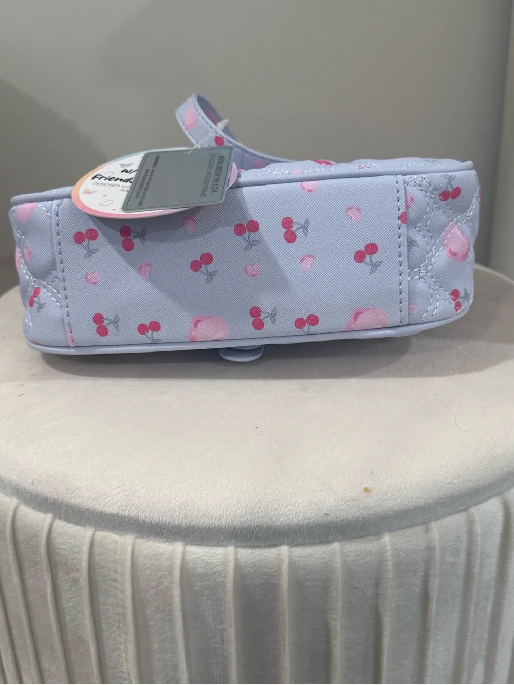 Kids Light Blue Quilted Heart Crossbody Bag with Pink Accents